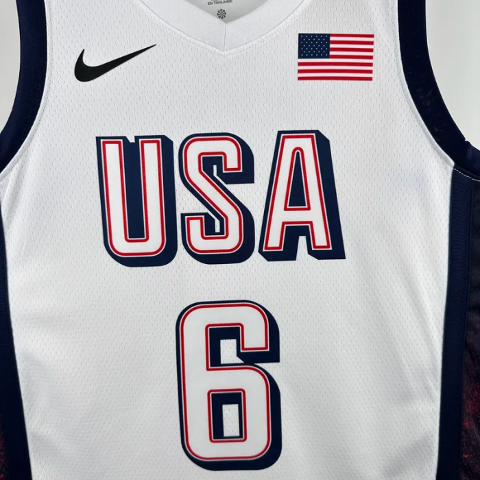 2024 Olympic Game USA JAMES # 6 White Basketball Jersey