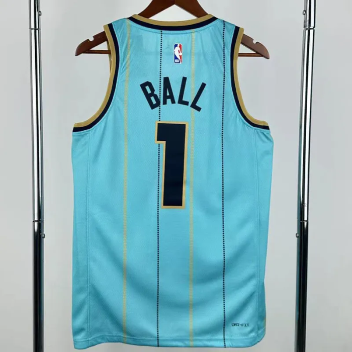 24-25 Hornets BALL #1 Blue City Edition Top Quality Hot Pressing NBA Jersey(V领)