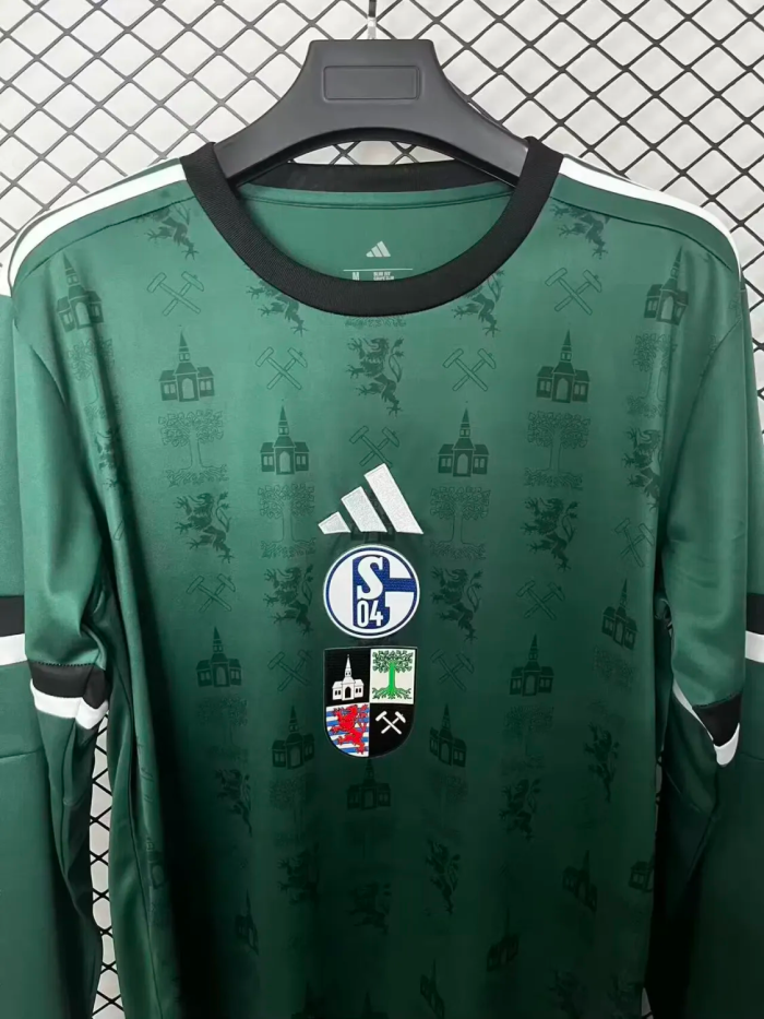 25-26 Schalke 04 150th Anniversary Commemorative Edition Long sleeves Fans Soccer Jersey（The Badge only prints English letters and does not have a background image）