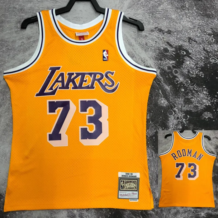 1999 LAKERS RODMAN #73 Yellow Retro Top Quality Hot Pressing NBA Jersey