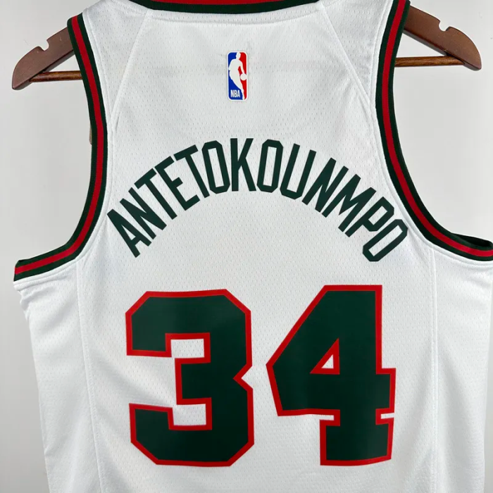 2017-18 BUCKS ANTETOKOUNMPO #34 White Retro Top Quality Hot Pressing NBA Jersey