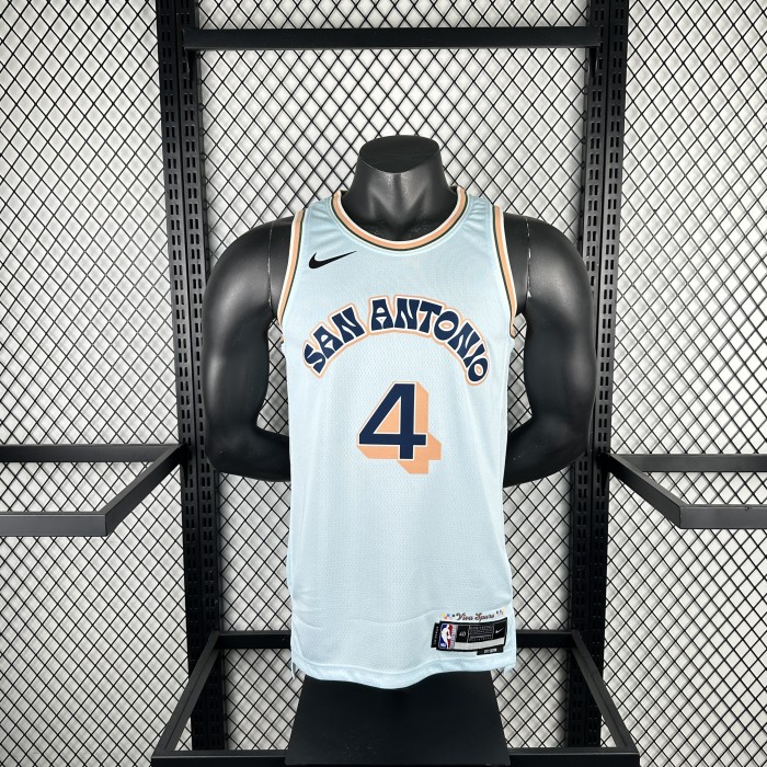 24-25 SA Spurs FOX #4 Light blue City Edition Top Quality Hot Pressing NBA Jersey
