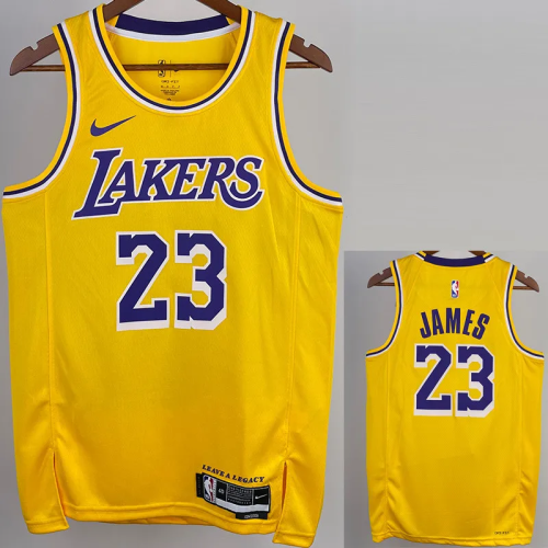 22-23 LAKERS JAMES #23 Yellow Top Quality Hot Pressing NBA Jersey(圆领)
