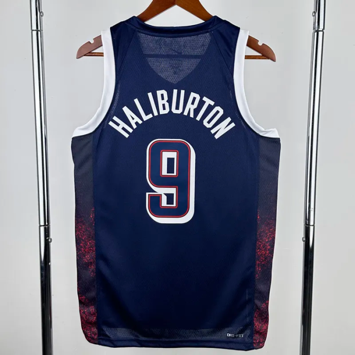 2024 Olympic Game USA HALIBURTON # 9 Dark Blue Basketball Jersey