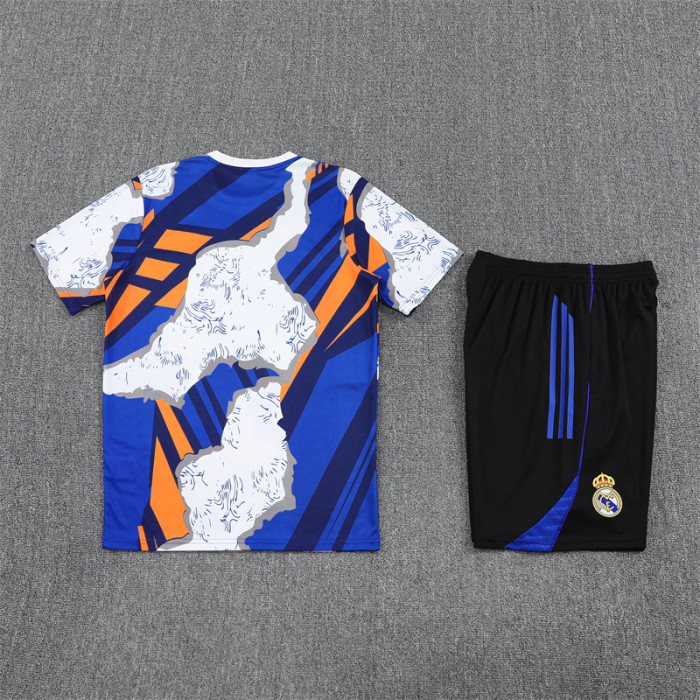 25/26 Real Madrid kids Short sleeve training suit White Blue