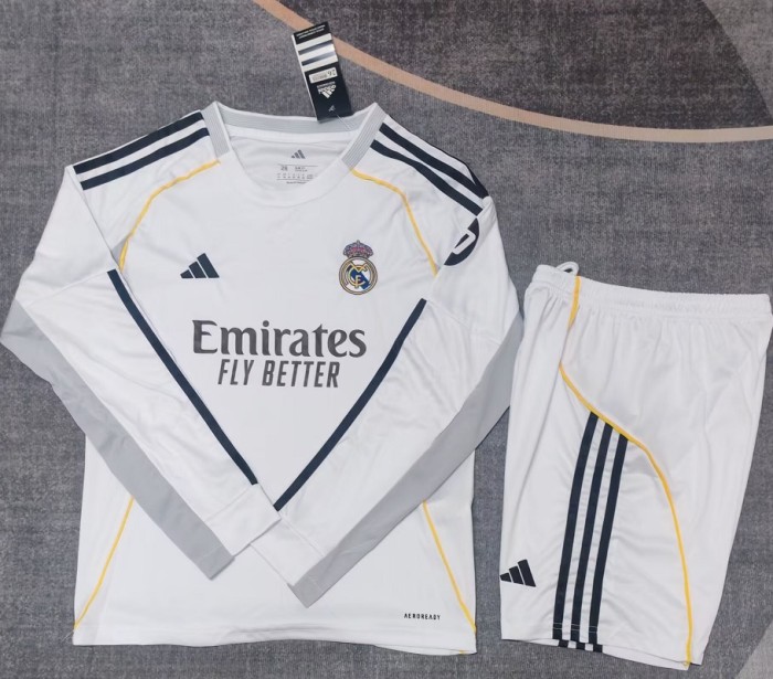 25/26 Real Madrid home kids kit long sleeves