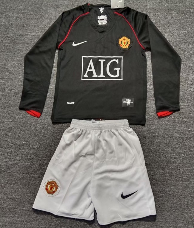 Retro 07/08 Manchester United Away kids kit long sleeves
