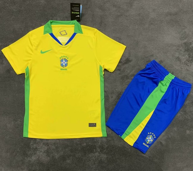 25/26 Brazil home kids kit football Jersey