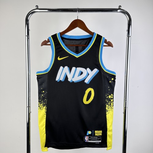 24 NBA Pacers City Edition #0 Halliburton Basketball Jersey