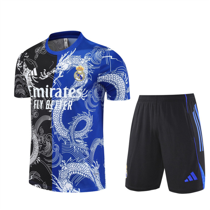 25/26 Real Madrid Short sleeve Adult training suit black blue