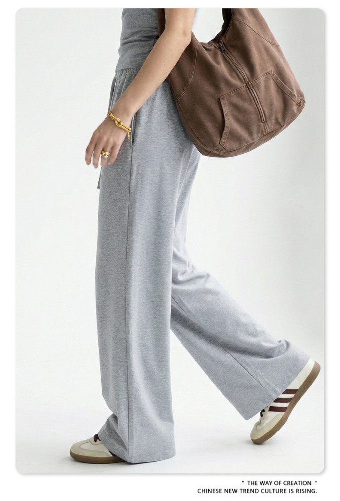 New Spring/Summer Solid Color High Elasticity Relaxed Loose Straight Leg Trousers, Unisex Casual Wide Leg Trousers for Women