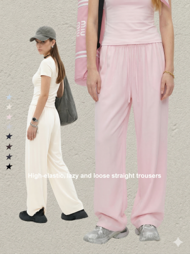 New Spring/Summer Solid Color High Elasticity Relaxed Loose Straight Leg Trousers, Unisex Casual Wide Leg Trousers for Women