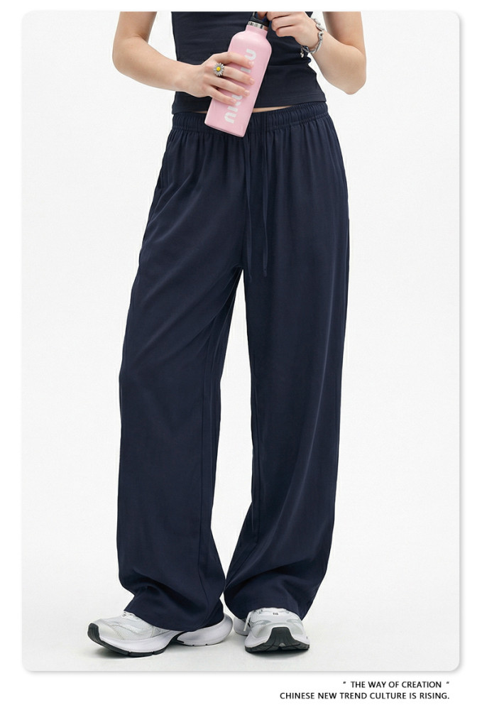 New Spring/Summer Solid Color High Elasticity Relaxed Loose Straight Leg Trousers, Unisex Casual Wide Leg Trousers for Women