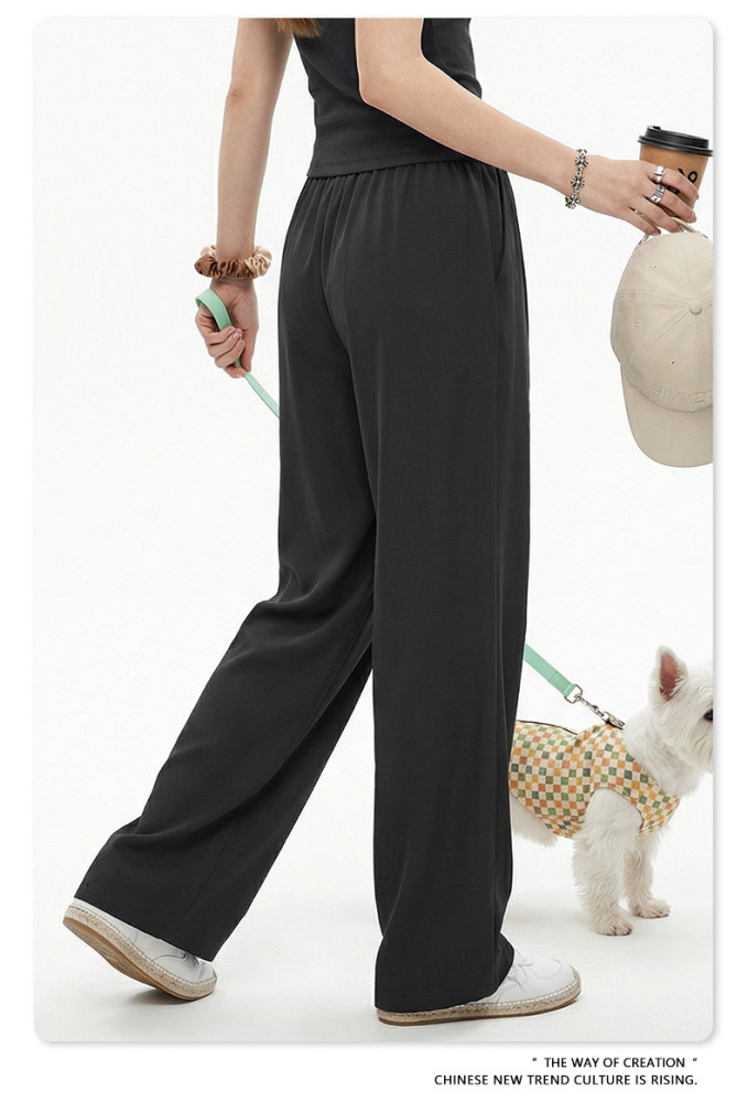 New Spring/Summer Solid Color High Elasticity Relaxed Loose Straight Leg Trousers, Unisex Casual Wide Leg Trousers for Women