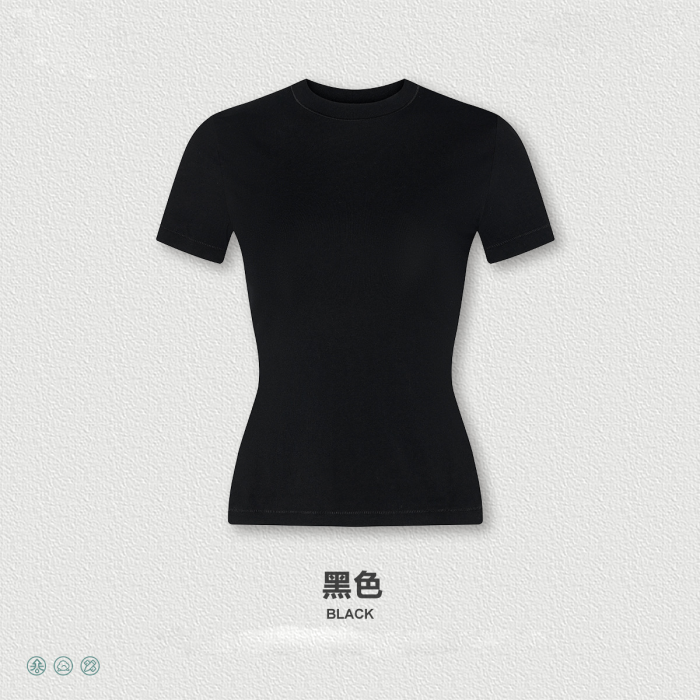 Women's Slim Fit Short Sleeve T-Shirt, High Elastic Cotton Crewneck Tee, Summer Casual Regular Shoulder Base Layer Top