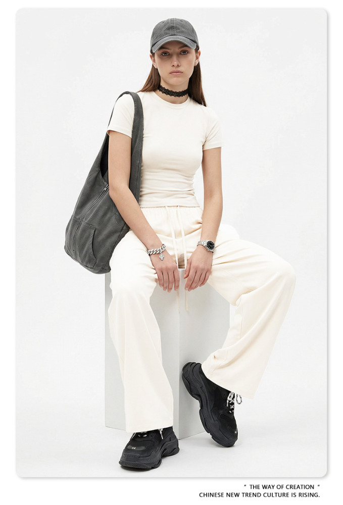 Women's Slim Fit Short Sleeve T-Shirt, High Elastic Cotton Crewneck Tee, Summer Casual Regular Shoulder Base Layer Top