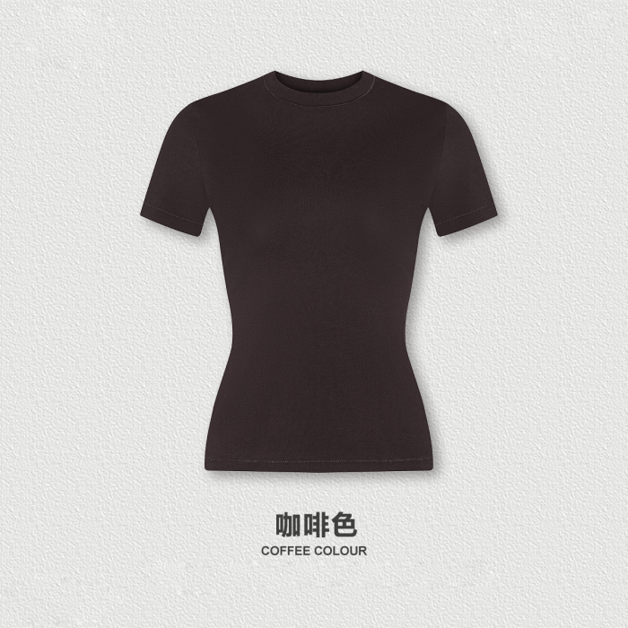 Women's Slim Fit Short Sleeve T-Shirt, High Elastic Cotton Crewneck Tee, Summer Casual Regular Shoulder Base Layer Top