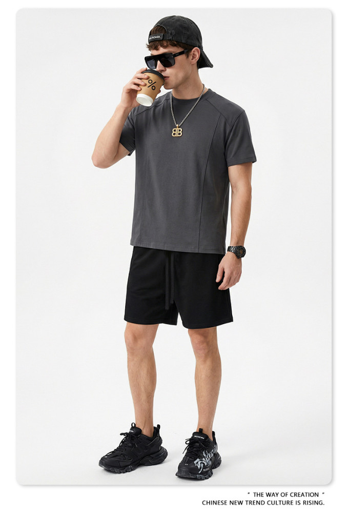 New Summer Cooling Structured Patchwork Sports Crew Neck Short Sleeve T-Shirt Fitness Outerwear Quick-Drying Top for Men