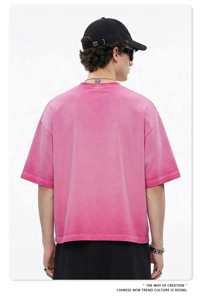 Spring Summer American Retro Distressed Color-Burning Boxy Loose Short-Sleeve T-Shirt for Men