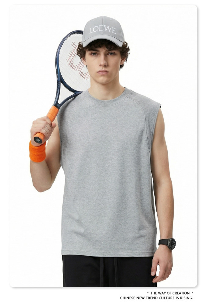 New summer arrival Cool-feeling, structured, sleeveless, loose-fitting sports top for men.