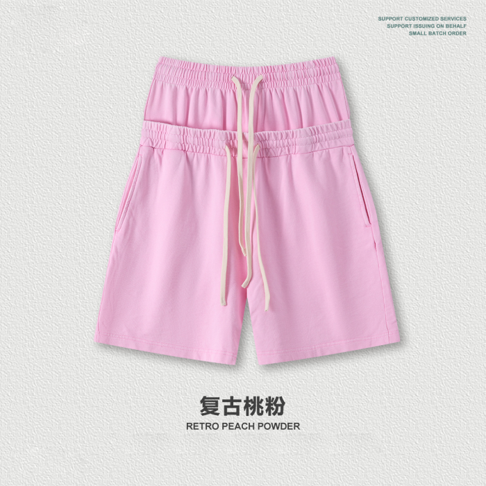 European and American trendy brand 320g West Coast double waistband distressed double waistband shorts for men