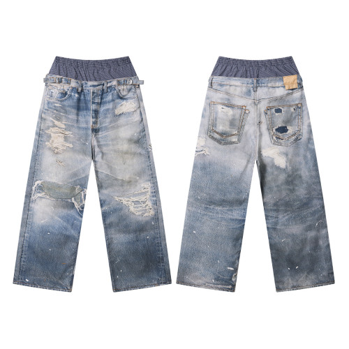 New Spring Summer High Street Trendy Brand West Coast Double Waist Textured Loose-fitting Straight Leg Pants
