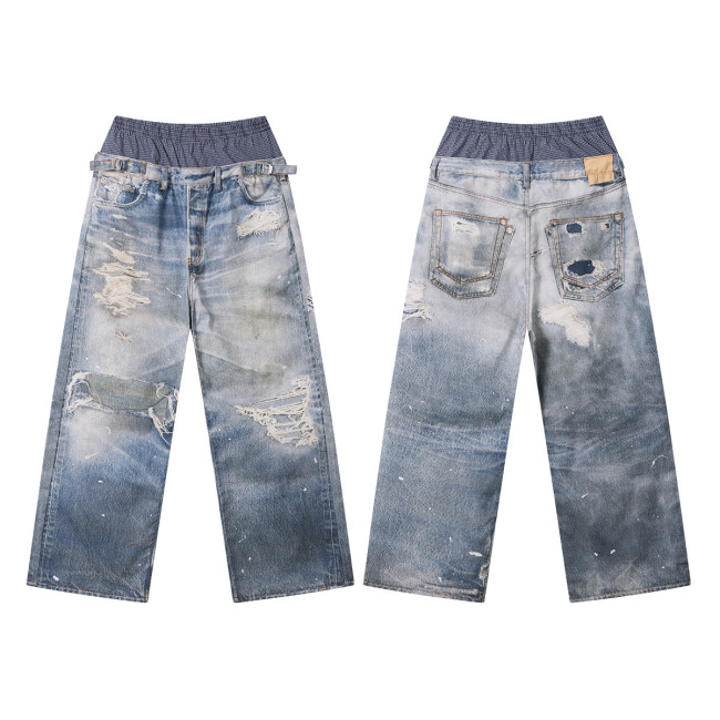 New Spring Summer High Street Trendy Brand West Coast Double Waist Textured Loose-fitting Straight Leg Pants