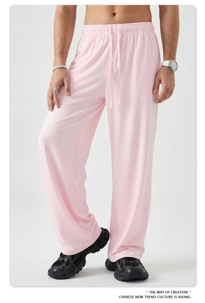 New Spring/Summer Solid Color High Elasticity Relaxed Loose Straight Leg Trousers for Men, Plus Size Wide Leg Pants