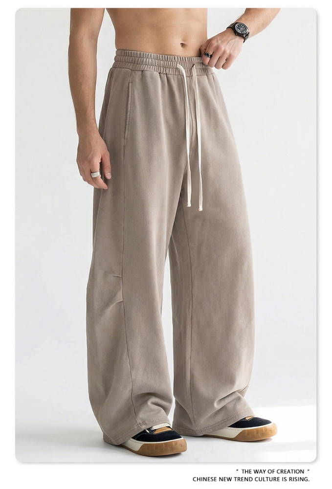 Retro snowflake high-street trendy brand curved straight-leg trousers with a distressed and loose fit for men.