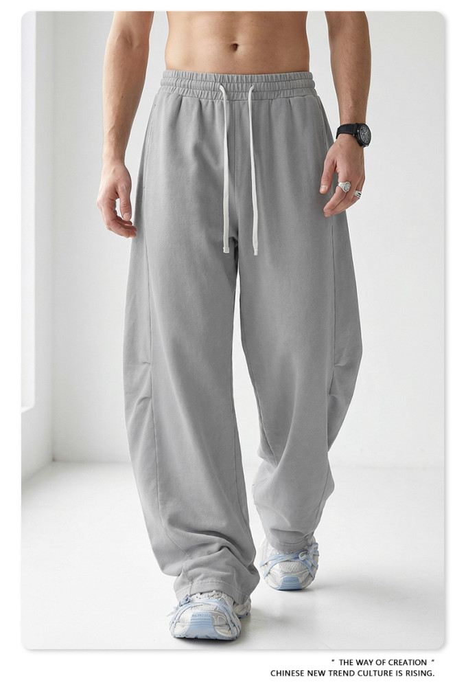 Retro snowflake high-street trendy brand curved straight-leg trousers with a distressed and loose fit for men.