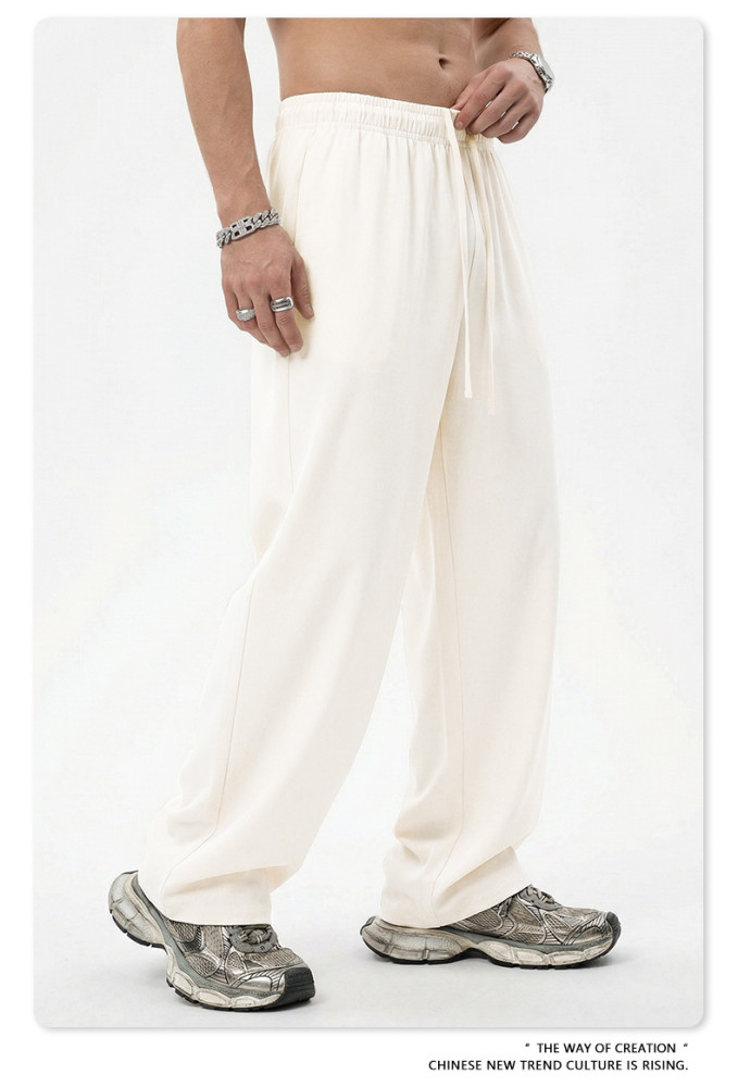New Spring/Summer Solid Color High Elasticity Relaxed Loose Straight Leg Trousers for Men, Plus Size Wide Leg Pants