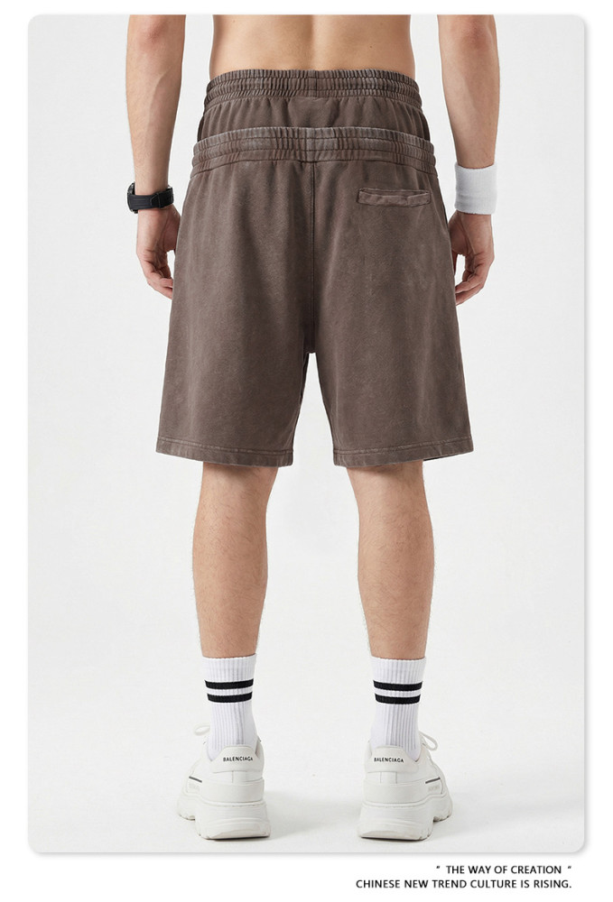 European and American trendy brand 320g West Coast double waistband distressed double waistband shorts for men