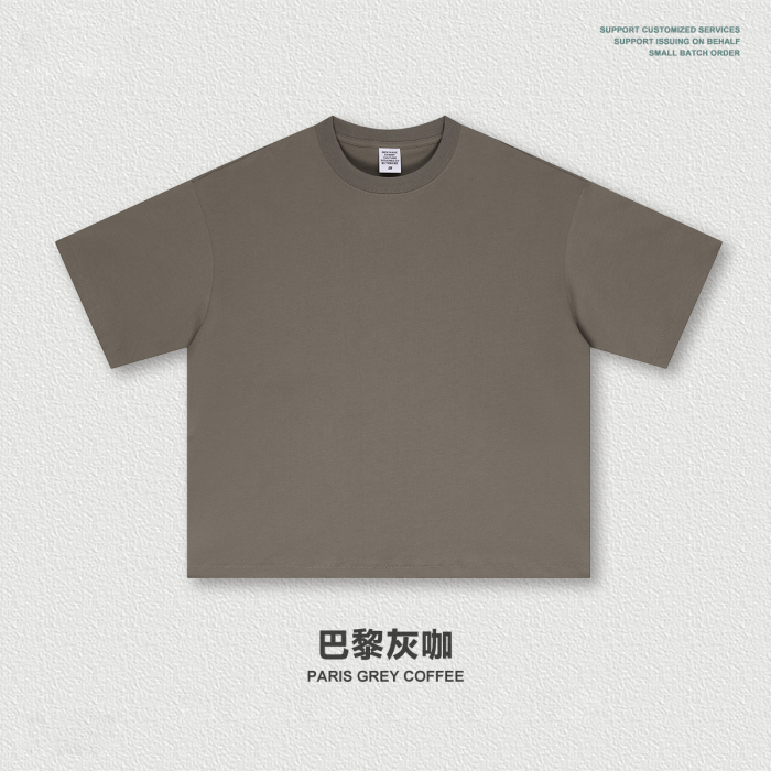 American streetwear brand 230G pure cotton basic style Boxy short-sleeved T-shirt, solid color crew neck top for men.