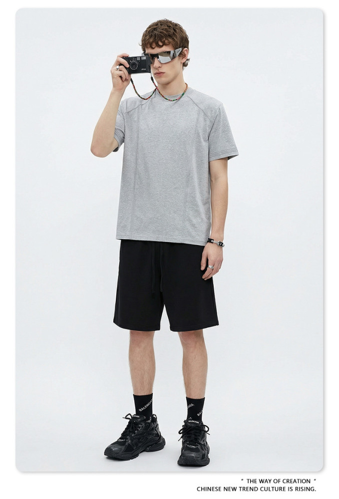 New Summer Cooling Structured Patchwork Sports Crew Neck Short Sleeve T-Shirt Fitness Outerwear Quick-Drying Top for Men