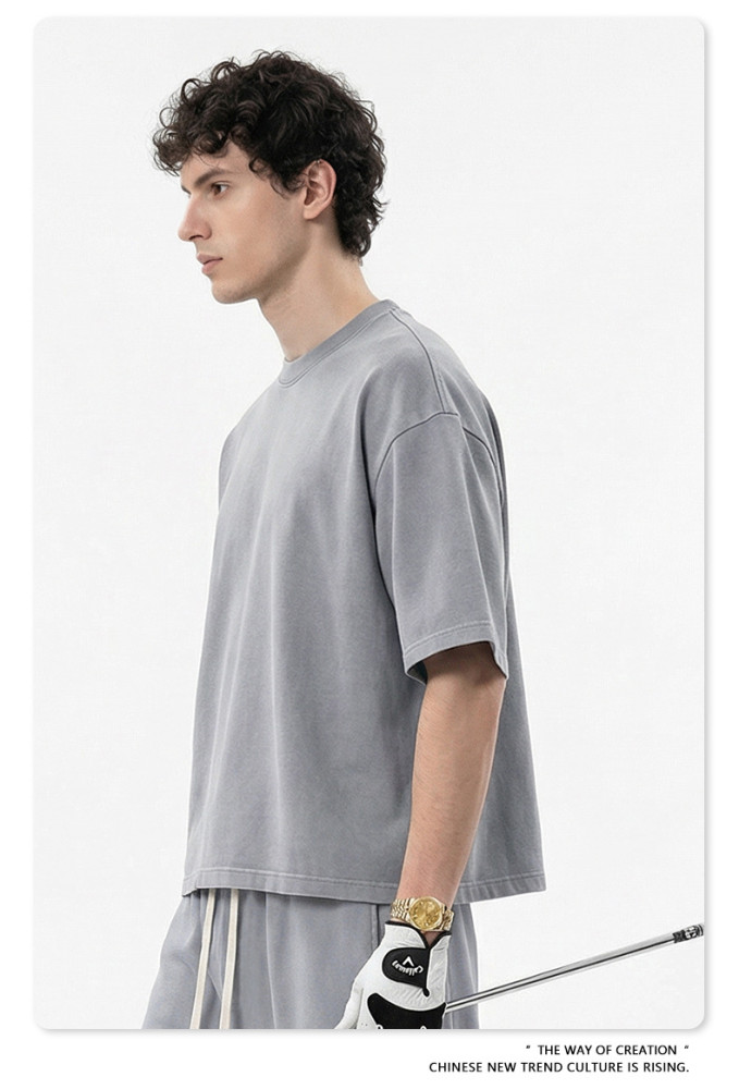 Spring/Summer American Retro Boxyfit Short-Sleeve T-Shirt with Washed and Distressed Finish, Casual Top for Men