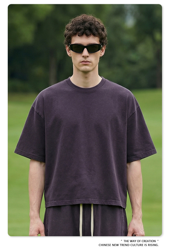 Spring/Summer American Retro Boxyfit Short-Sleeve T-Shirt with Washed and Distressed Finish, Casual Top for Men