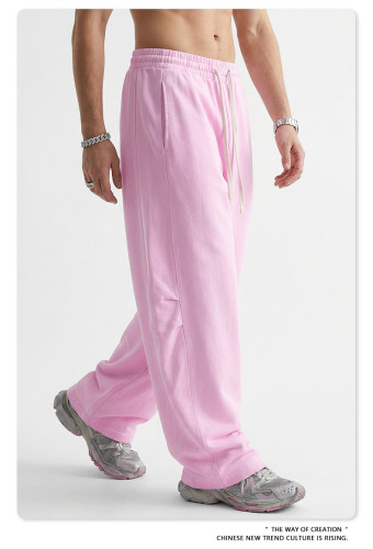 Retro snowflake high-street trendy brand curved straight-leg trousers with a distressed and loose fit for men.