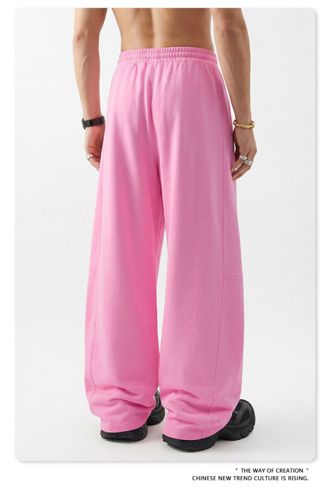 New American retro loose plus size washed curved blade pants with patchwork straight leg and drawstring wide-leg design for men.