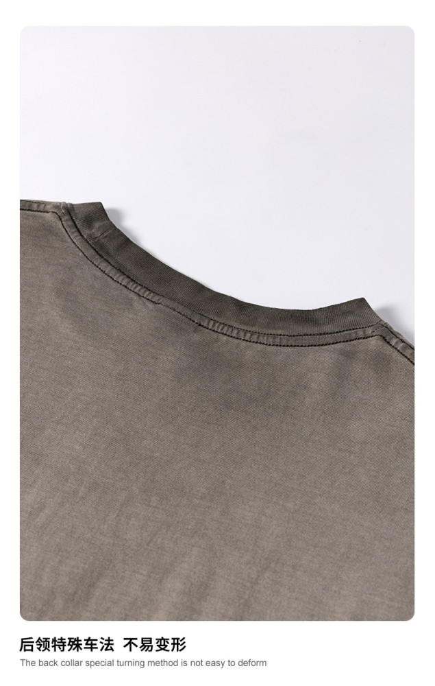 Spring Summer American Retro Distressed Color-Burning Boxy Loose Short-Sleeve T-Shirt for Men