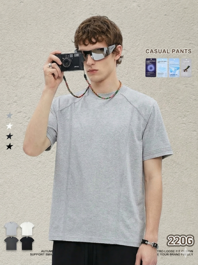 New Summer Cooling Structured Patchwork Sports Crew Neck Short Sleeve T-Shirt Fitness Outerwear Quick-Drying Top for Men
