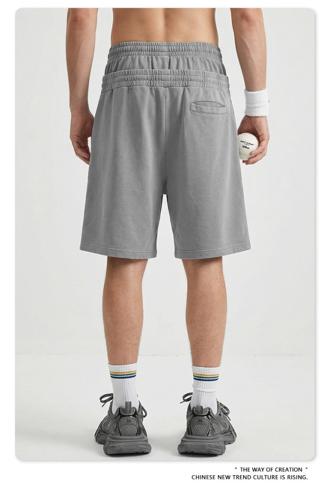 European and American trendy brand 320g West Coast double waistband distressed double waistband shorts for men