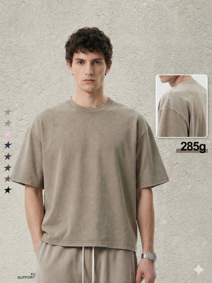 Spring/Summer American Retro Boxyfit Short-Sleeve T-Shirt with Washed and Distressed Finish, Casual Top for Men