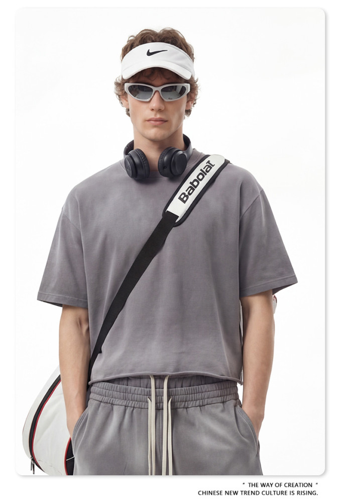 Summer American-style washed distressed Boxy loose-fitting short-sleeved T-shirt for men with frayed edges and monkey print.