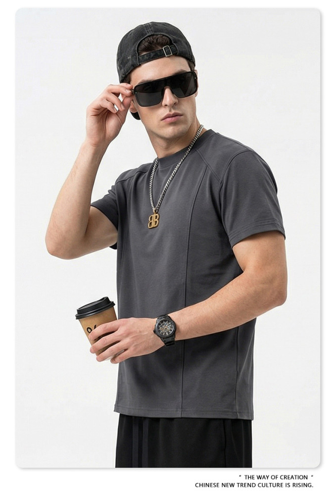New Summer Cooling Structured Patchwork Sports Crew Neck Short Sleeve T-Shirt Fitness Outerwear Quick-Drying Top for Men