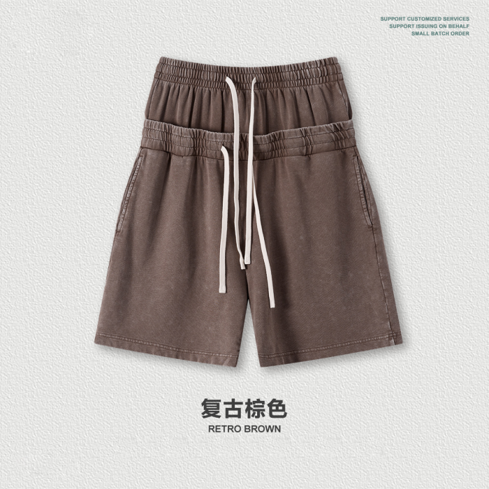 European and American trendy brand 320g West Coast double waistband distressed double waistband shorts for men