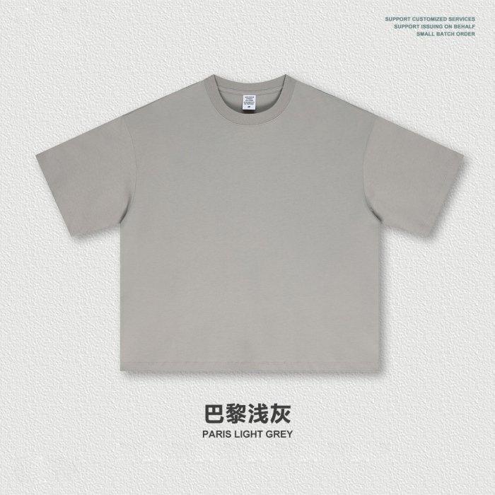 American streetwear brand 230G pure cotton basic style Boxy short-sleeved T-shirt, solid color crew neck top for men.