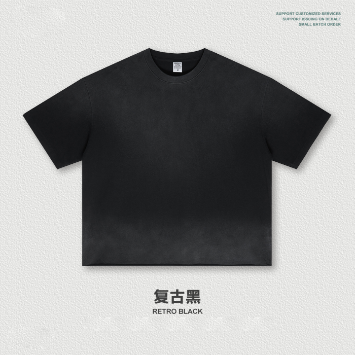 Summer American-style washed distressed Boxy loose-fitting short-sleeved T-shirt for men with frayed edges and monkey print.