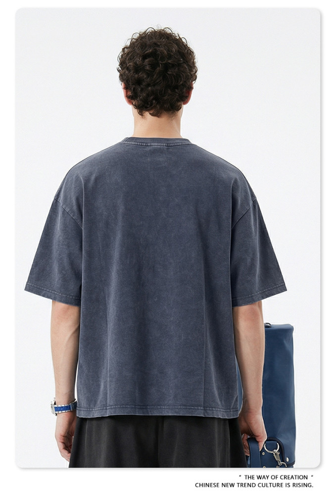 Spring/Summer American Retro Boxyfit Short-Sleeve T-Shirt with Washed and Distressed Finish, Casual Top for Men