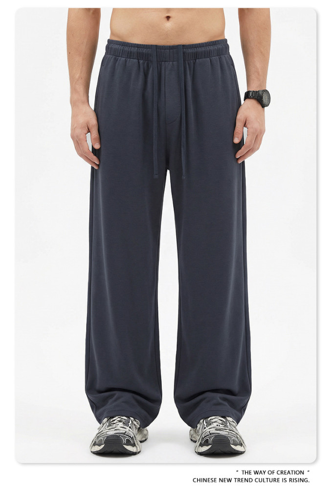 Autumn European and American trendy brand solid color basic loose straight leg long pants sports casual drawstring pants men's