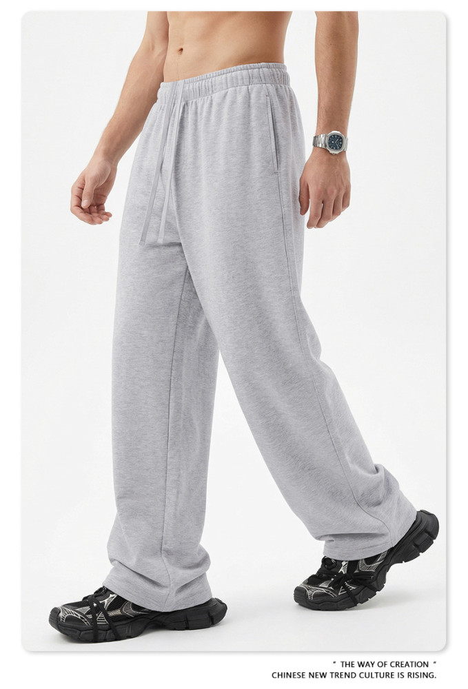 Autumn European and American trendy brand solid color basic loose straight leg long pants sports casual drawstring pants men's